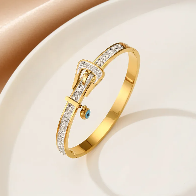 Gold Evil Eye Crystal Buckle Bangle - Bracelet - 18k Gold Plated Waterproof Jewellery - Collection 9