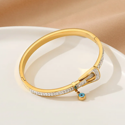 Gold Evil Eye Crystal Buckle Bangle - Bracelet - 18k Gold Plated Waterproof Jewellery - Collection 9
