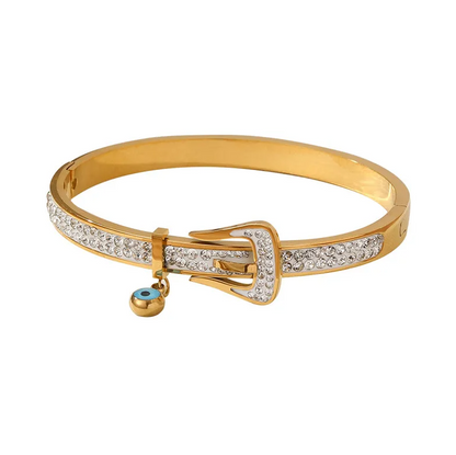 Gold Evil Eye Crystal Buckle Bangle - Bracelet - 18k Gold Plated Waterproof Jewellery - Collection 9
