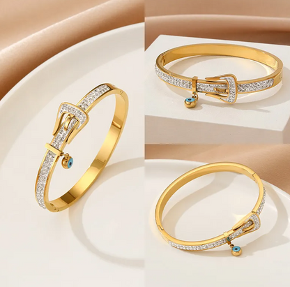 Gold Evil Eye Crystal Buckle Bangle - Bracelet - 18k Gold Plated Waterproof Jewellery - Collection 9