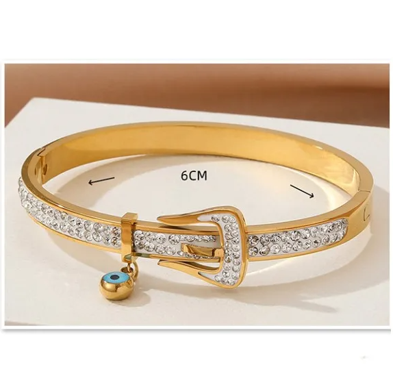 Gold Evil Eye Crystal Buckle Bangle - Bracelet - 18k Gold Plated Waterproof Jewellery - Collection 9