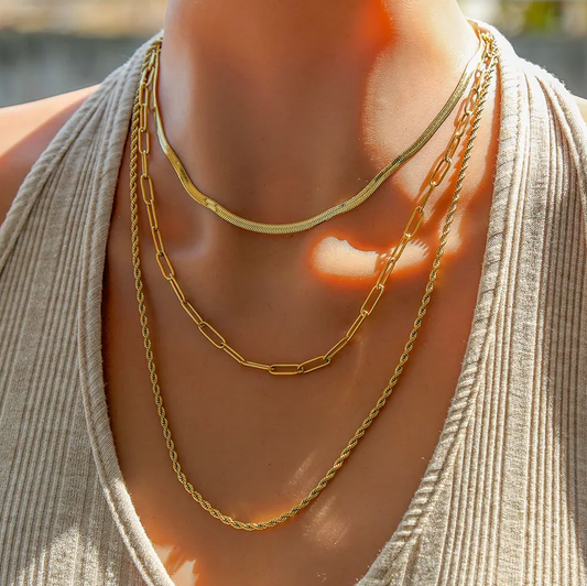 Gold Triple Layer Chain Necklace - Necklace - 18k Gold Plated Waterproof Jewellery - Collection 9
