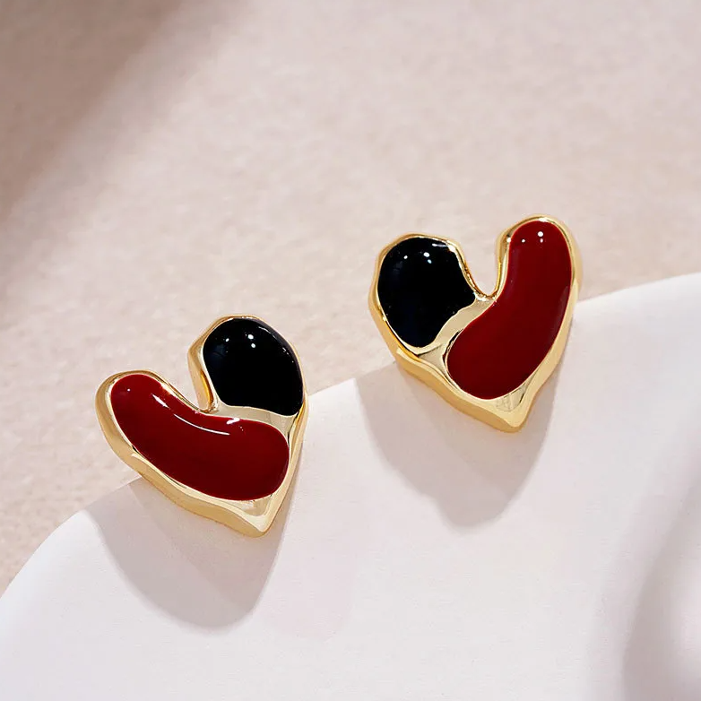 Gold Red Heart Bow Stud Earrings - Earrings - 18k Gold Plated Waterproof Jewellery - Collection 9
