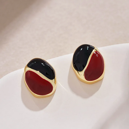 Gold Oval Enamel Stud Earrings - Earrings - 18k Gold Plated Waterproof Jewellery - Collection 9