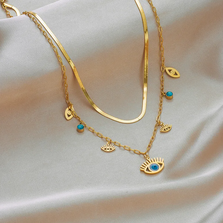 Gold Evil Eye Layered Necklace Set - Necklace - 18k Gold Plated Waterproof Jewellery - Collection 9
