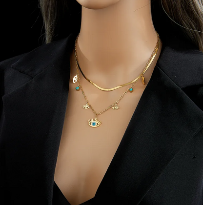 Gold Evil Eye Layered Necklace Set - Necklace - 18k Gold Plated Waterproof Jewellery - Collection 9