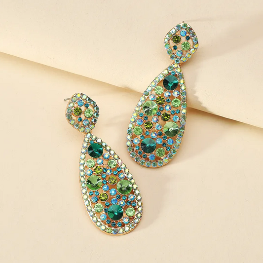 Gold Green Crystal Teardrop Earrings - Earrings - 18k Gold Plated Waterproof Jewellery - Collection 9