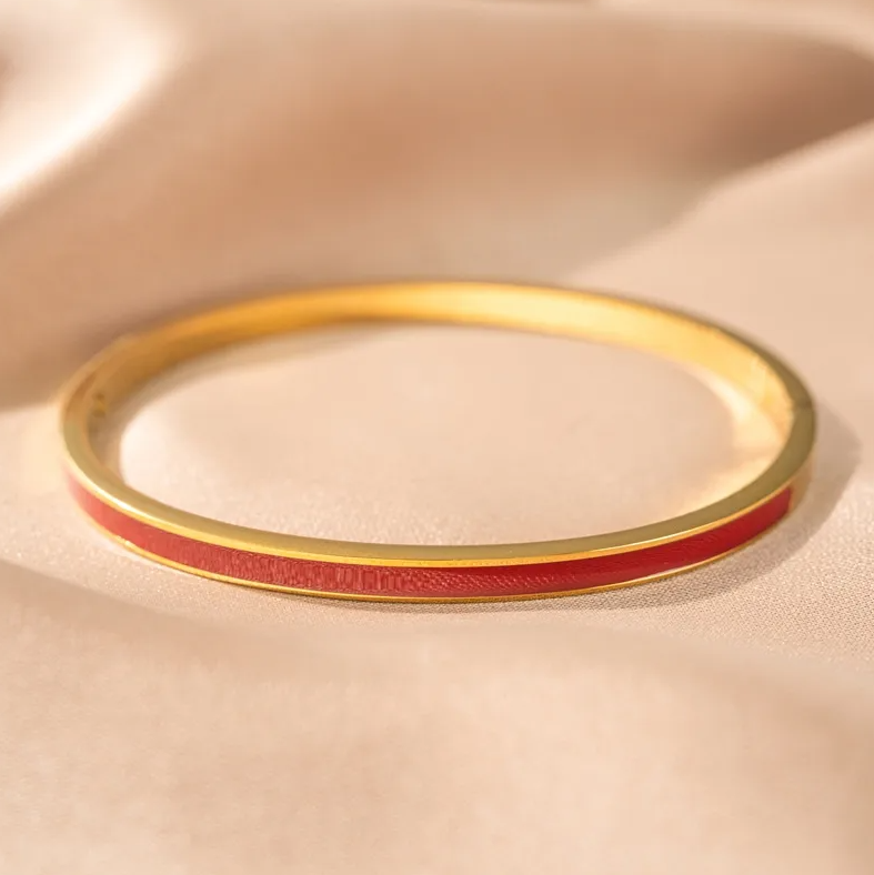 Gold Red Enamel Bangle - Bracelet - 18k Gold Plated Waterproof Jewellery - Collection 9