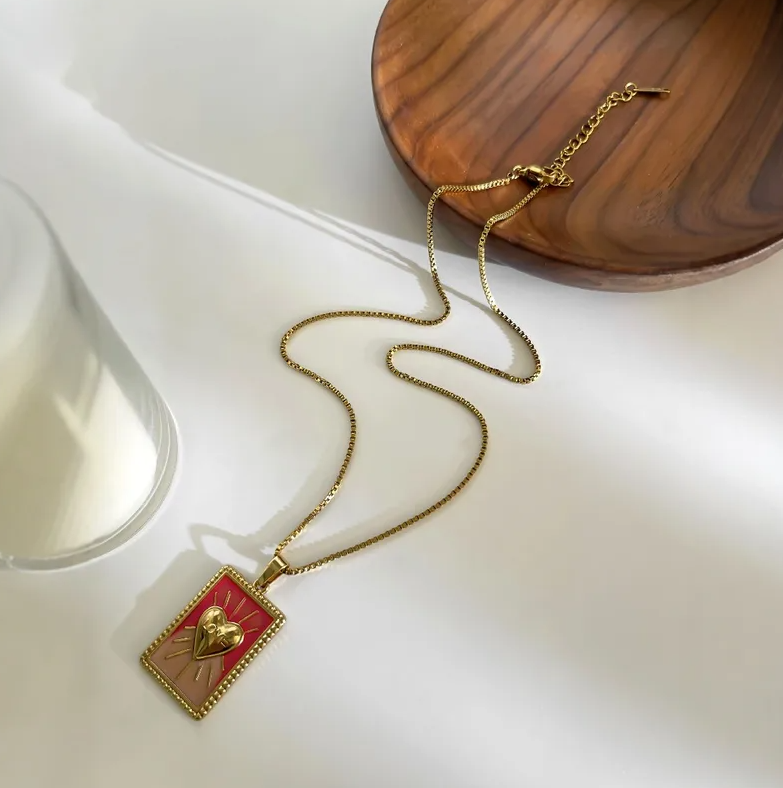 Gold Enamel Heart Pendant Necklace - Necklace - 18k Gold Plated Waterproof Jewellery - Collection 9