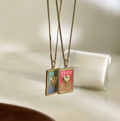 Gold Enamel Heart Pendant Necklace - Necklace - 18k Gold Plated Waterproof Jewellery - Collection 9