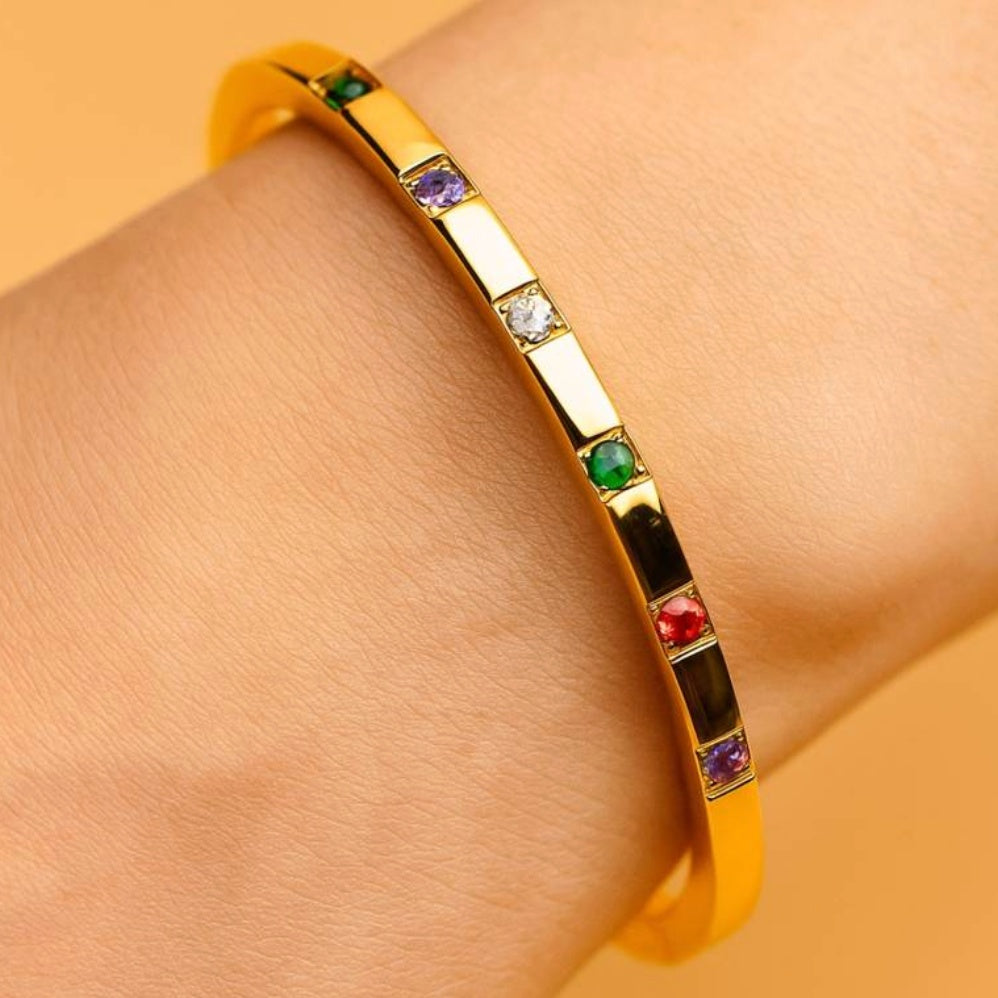 Gold Multicolor Crystal Bangle - Bracelet - 18k Gold Plated Waterproof Jewellery - Collection 9