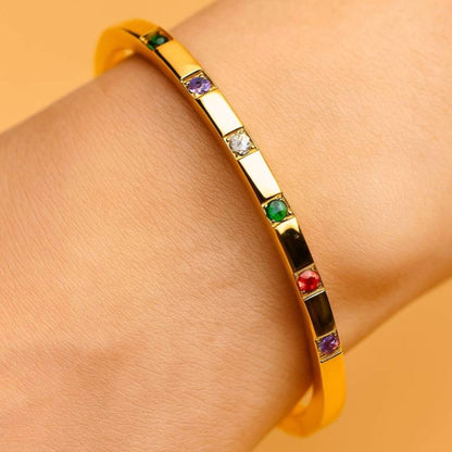 Gold Multicolor Crystal Bangle - Bracelet - 18k Gold Plated Waterproof Jewellery - Collection 9