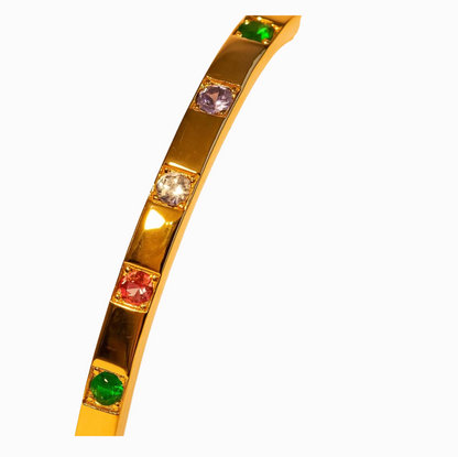 Gold Multicolor Crystal Bangle - Bracelet - 18k Gold Plated Waterproof Jewellery - Collection 9