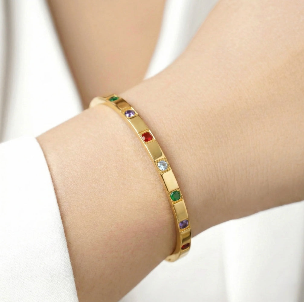 Gold Multicolor Crystal Bangle - Bracelet - 18k Gold Plated Waterproof Jewellery - Collection 9