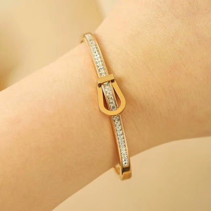 Gold Crystal Buckle Bangle - Bracelet - 18k Gold Plated Waterproof Jewellery - Collection 9