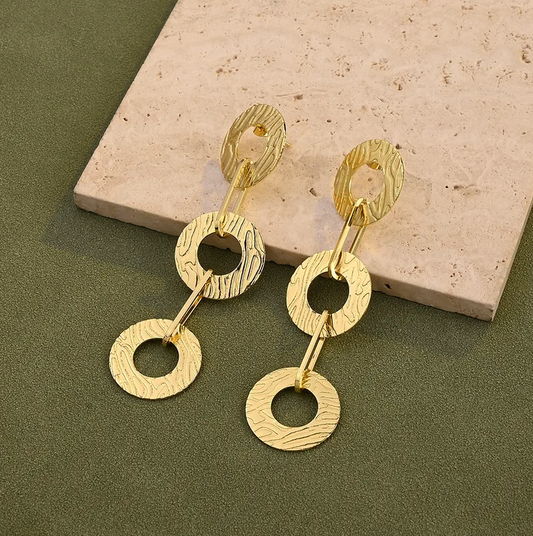 Textured Circle Drop Earrings - Earrings - 18k Gold Plated Waterproof Jewellery - Collection 9