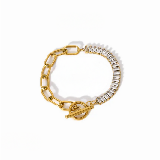 Gold Crystal Tennis Toggle Bracelet - Jewelry - 18k Gold Plated Waterproof Jewellery - Collection 9