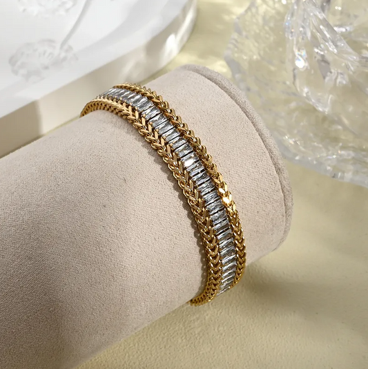 Gold Crystal Chain Bracelet - Jewelry - 18k Gold Plated Waterproof Jewellery - Collection 9