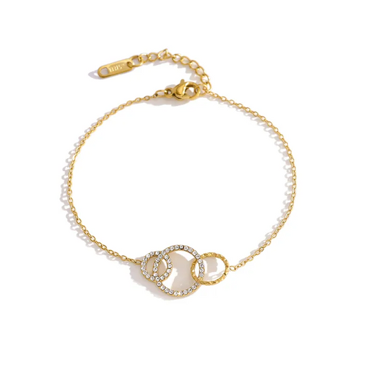 Gold Crystal Interlocked Circles Bracelet - Jewelry - 18k Gold Plated Waterproof Jewellery - Collection 9