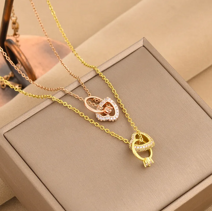 Gold Crystal Heart Pendant Necklace - Necklace - 18k Gold Plated Waterproof Jewellery - Collection 9