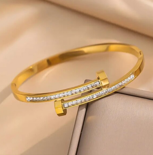 Gold Crystal Nail Bangle - Bracelet - 18k Gold Plated Waterproof Jewellery - Collection 9