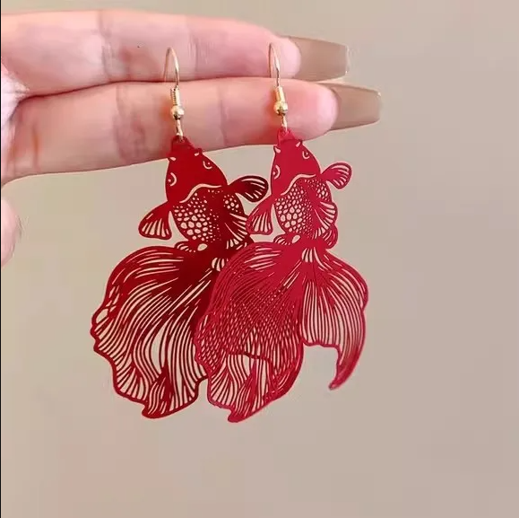 Red Goldfish Drop Earrings - Earrings - 18k Gold Plated Waterproof Jewellery - Collection 9