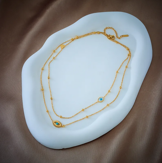 Gold Evil Eye Layered Necklace - Necklace - 18k Gold Plated Waterproof Jewellery - Collection 9