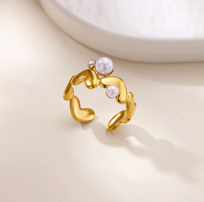 Gold Pearl Wave Ring - Rings - 18k Gold Plated Waterproof Jewellery - Collection 9