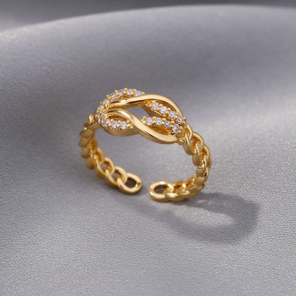 Gold Chain Crystal Ring - Rings - 18k Gold Plated Waterproof Jewellery - Collection 9