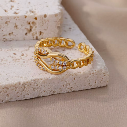 Gold Chain Crystal Ring - Rings - 18k Gold Plated Waterproof Jewellery - Collection 9