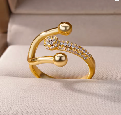 Gold Ball Crystal Ring - Rings - 18k Gold Plated Waterproof Jewellery - Collection 9