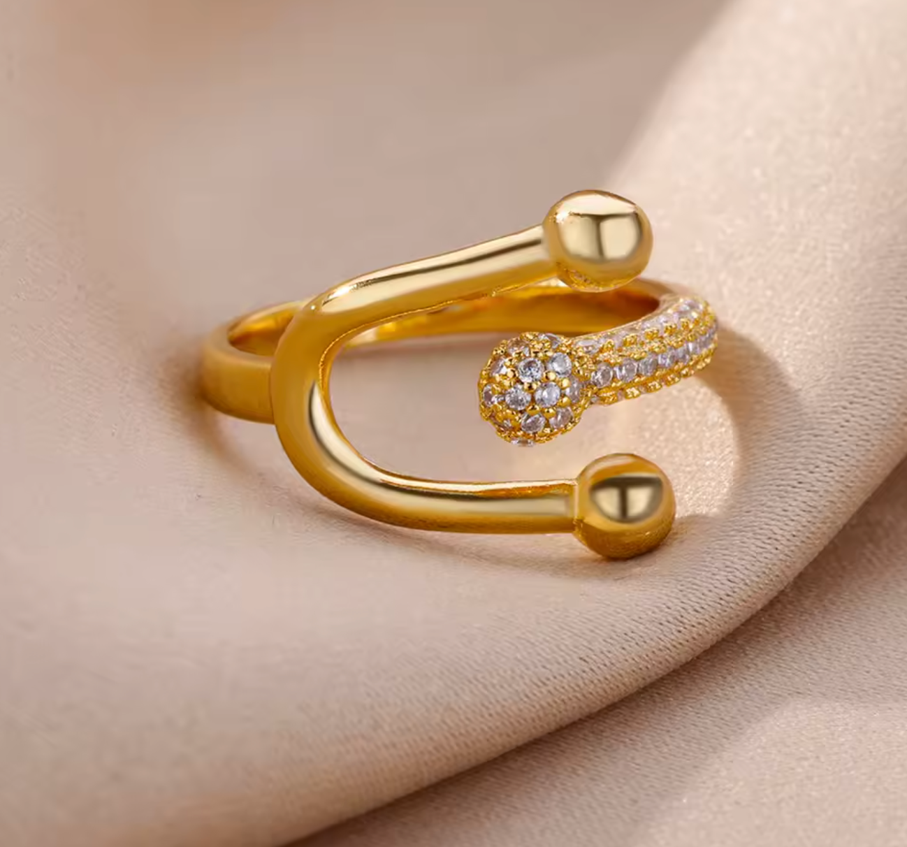 Gold Ball Crystal Ring - Rings - 18k Gold Plated Waterproof Jewellery - Collection 9