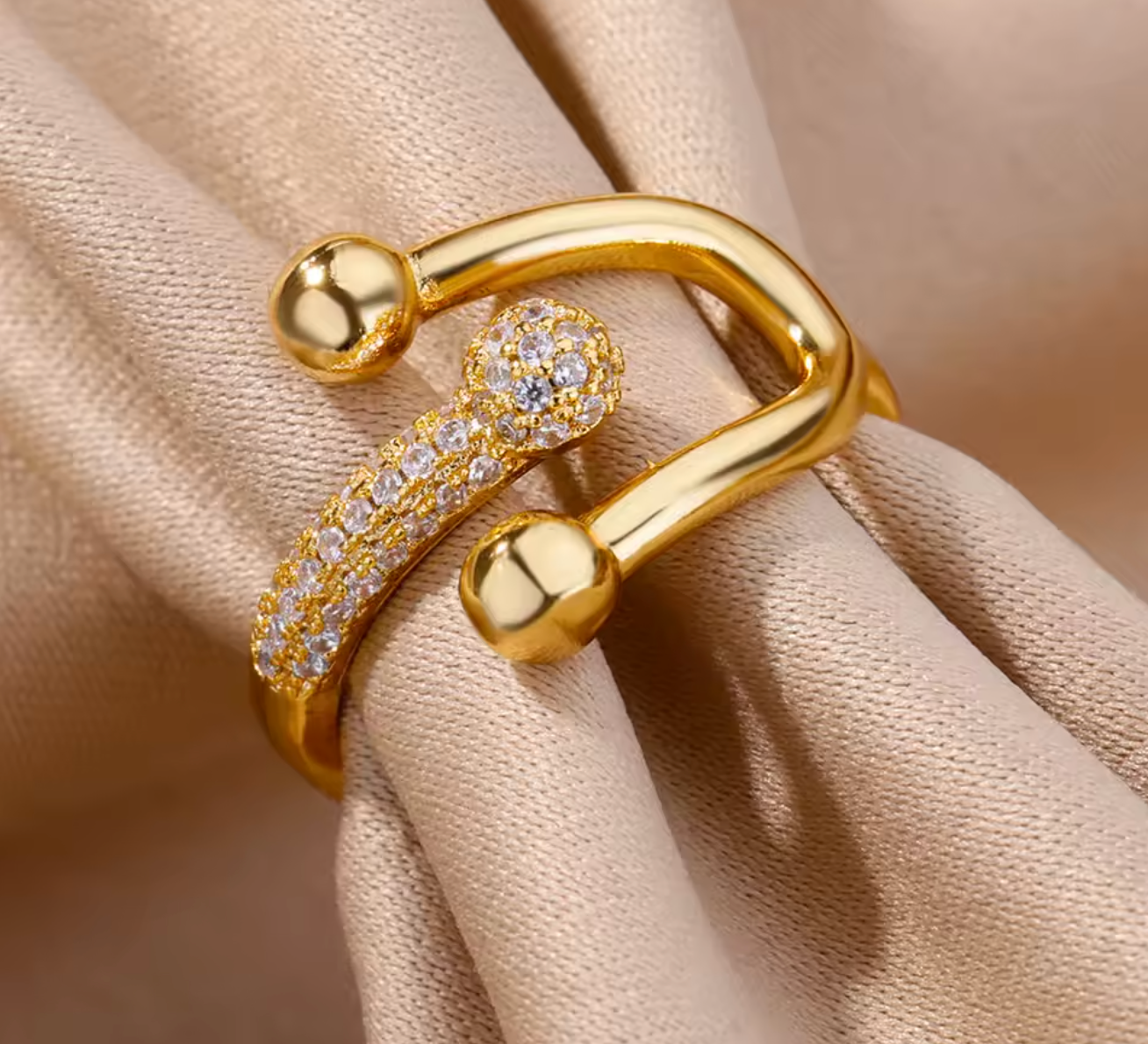 Gold Ball Crystal Ring - Rings - 18k Gold Plated Waterproof Jewellery - Collection 9