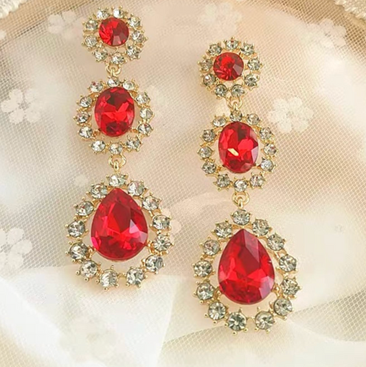 Red Crystal Drop Earrings - Earrings - 18k Gold Plated Waterproof Jewellery - Collection 9