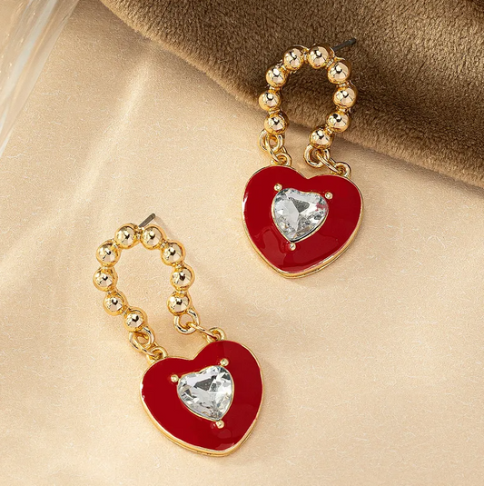 Gold Red Heart Crystal Earrings - Earrings - 18k Gold Plated Waterproof Jewellery - Collection 9