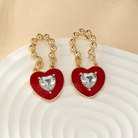 Gold Red Heart Crystal Earrings - Earrings - 18k Gold Plated Waterproof Jewellery - Collection 9