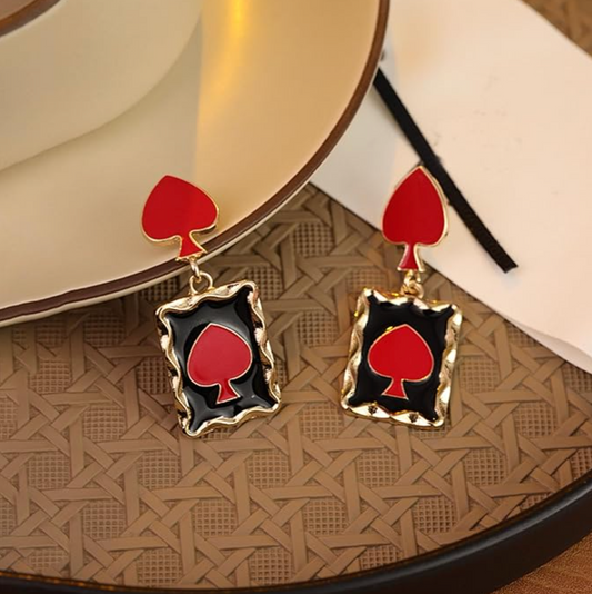 Gold Red Heart Card Earrings - Earrings - 18k Gold Plated Waterproof Jewellery - Collection 9