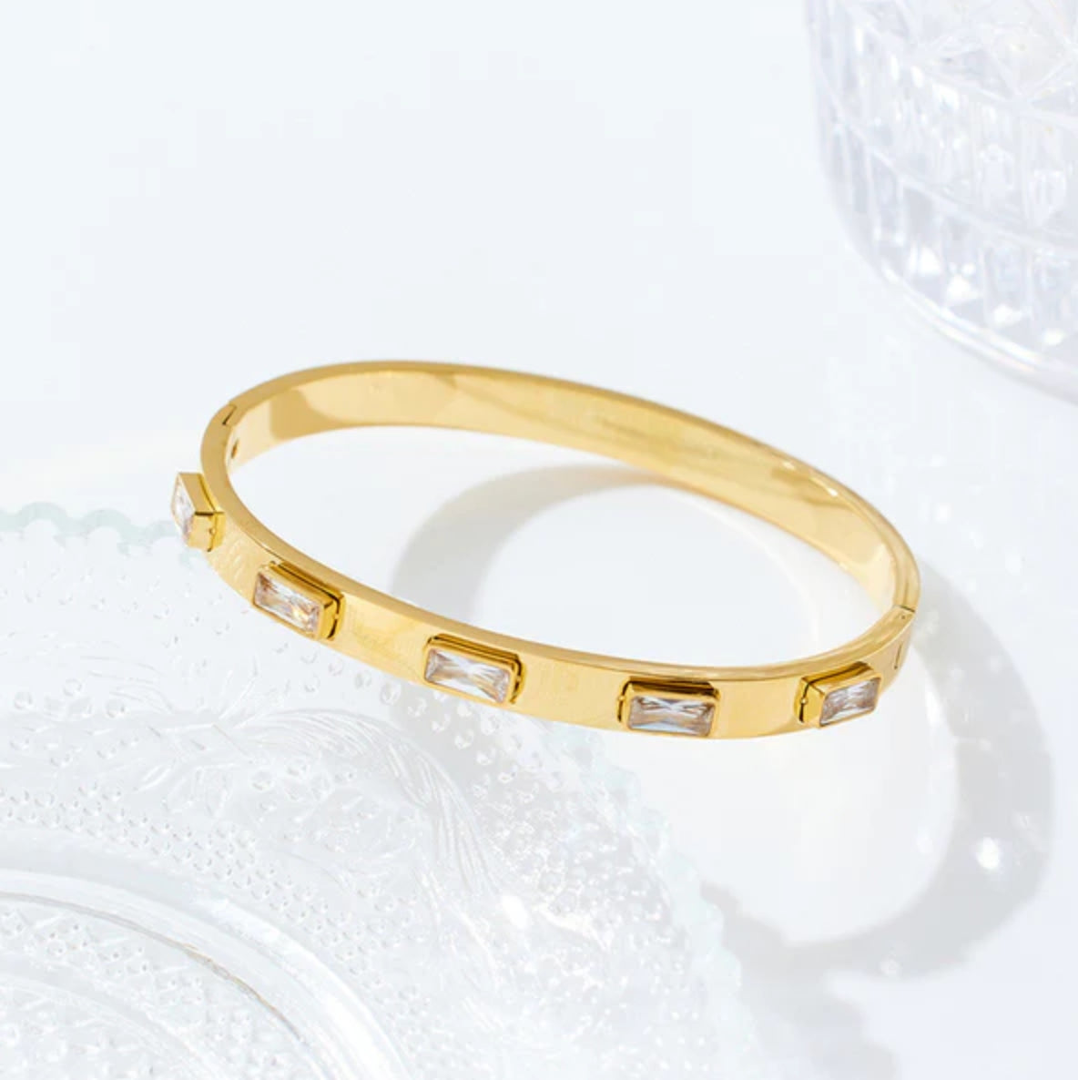 Gold Crystal Rectangle Bangle - Bracelets - 18k Gold Plated Waterproof Jewellery - Collection 9