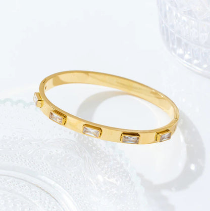 Gold Crystal Rectangle Bangle - Bracelets - 18k Gold Plated Waterproof Jewellery - Collection 9