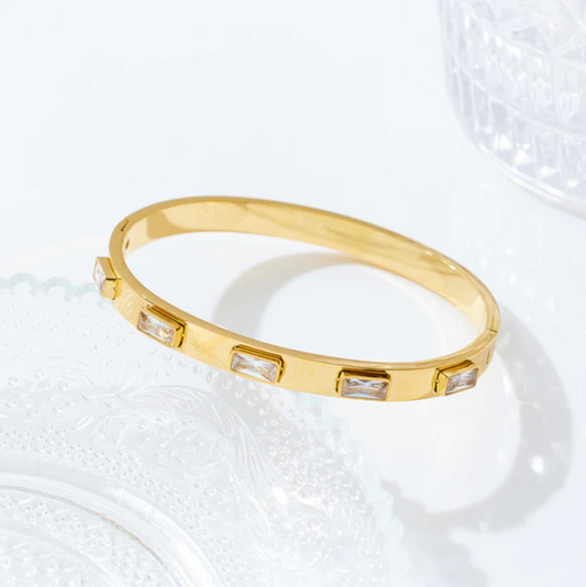Gold Crystal Rectangle Bangle - Bracelets - 18k Gold Plated Waterproof Jewellery - Collection 9