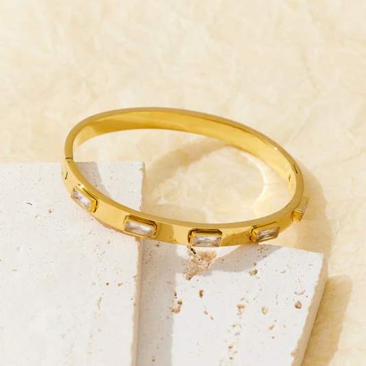 Gold Crystal Rectangle Bangle - Bracelets - 18k Gold Plated Waterproof Jewellery - Collection 9