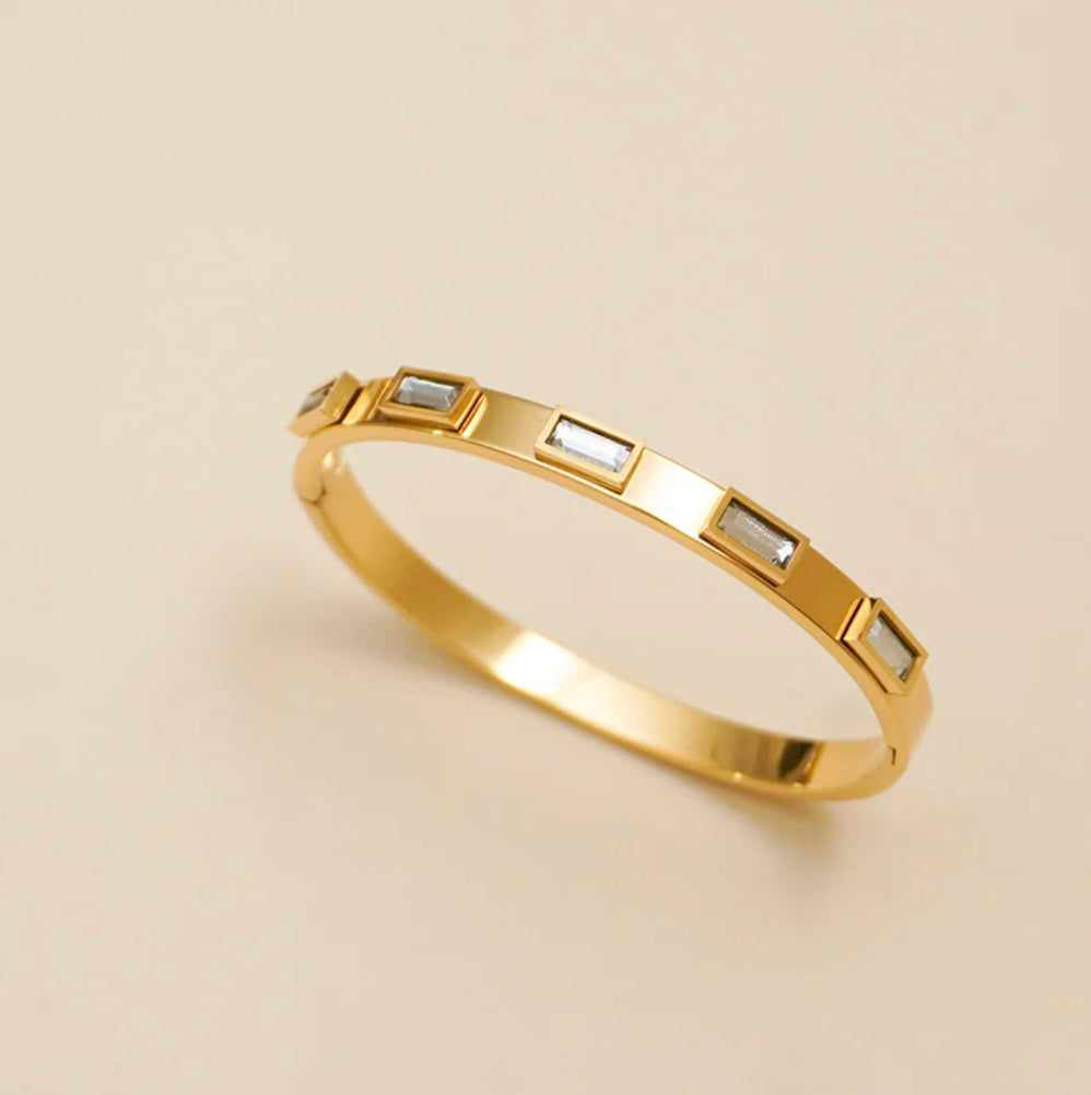 Gold Crystal Rectangle Bangle - Bracelets - 18k Gold Plated Waterproof Jewellery - Collection 9