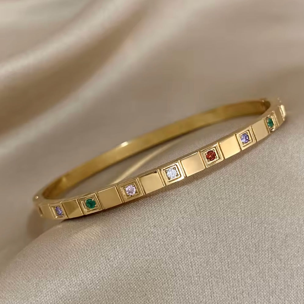 Gold Multi Color Stone Bangle - Bracelets - 18k Gold Plated Waterproof Jewellery - Collection 9
