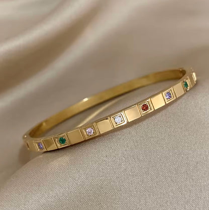 Gold Multi Color Stone Bangle - Bracelets - 18k Gold Plated Waterproof Jewellery - Collection 9