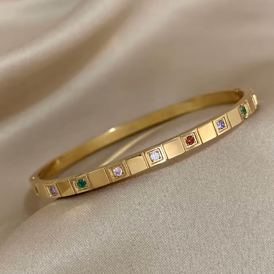 Gold Multi Color Stone Bangle - Bracelets - 18k Gold Plated Waterproof Jewellery - Collection 9