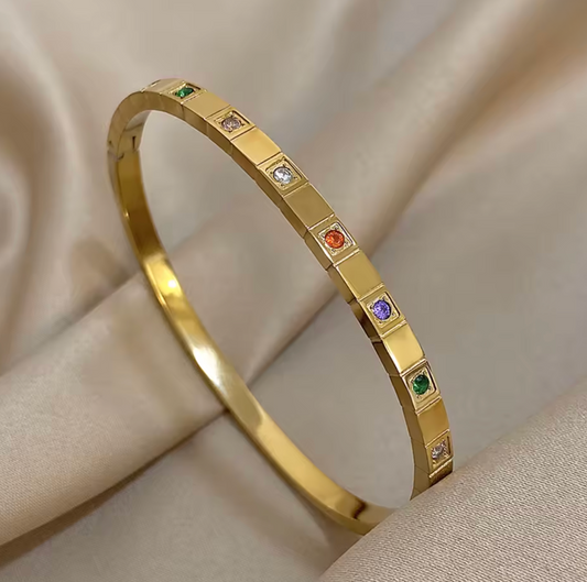 Gold Multi Color Stone Bangle - Bracelets - 18k Gold Plated Waterproof Jewellery - Collection 9