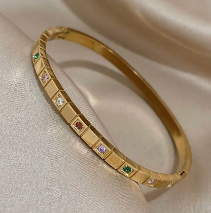 Gold Multi Color Stone Bangle - Bracelets - 18k Gold Plated Waterproof Jewellery - Collection 9