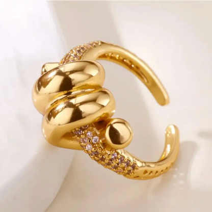 Gold Crystal Spiral Ring - Rings - 18k Gold Plated Waterproof Jewellery - Collection 9