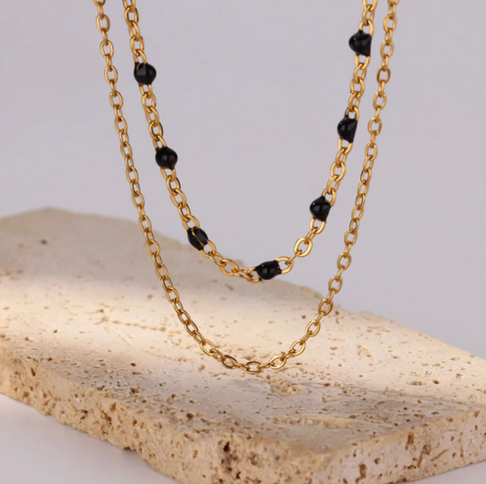 Gold Black Bead Layered Necklace - Necklace - 18k Gold Plated Waterproof Jewellery - Collection 9