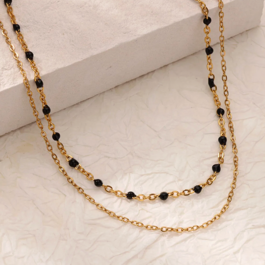 Gold Black Bead Layered Necklace - Necklace - 18k Gold Plated Waterproof Jewellery - Collection 9